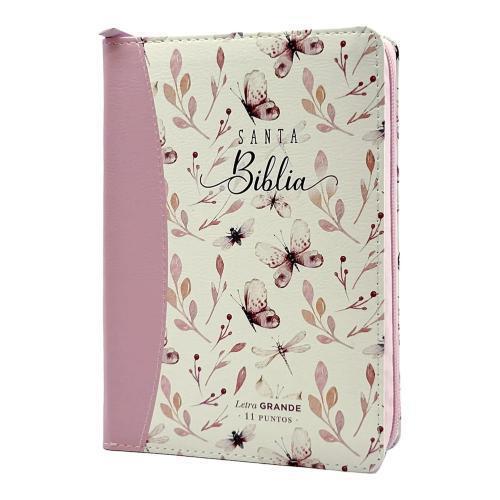 Biblia RVR1960 Tamaño Compacta, Imitación Piel, Color Rosa Mariposas