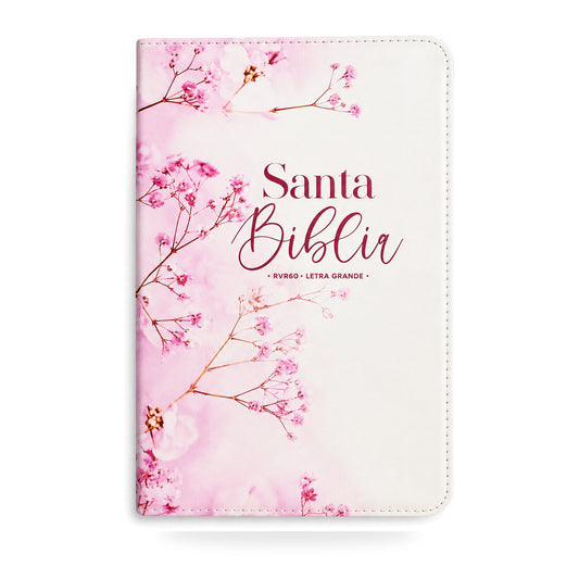 RVR1960 Bible, Compact Size, Imitation Leather, Large Print, Pink Floral Design