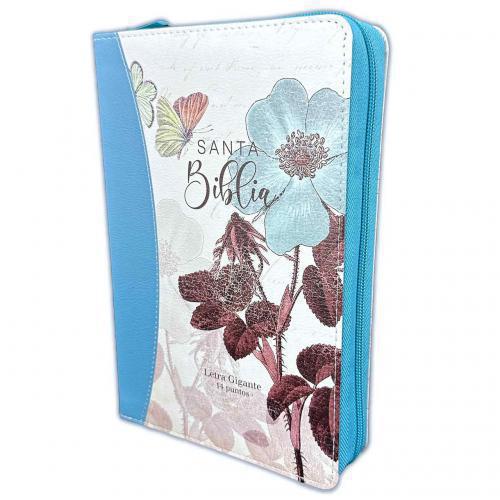 Biblia RVR1960 Tamaño Manual, Imitación Piel, Color Turquesa Floral, Letra Gigan