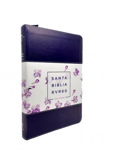 Biblia RVR1960, Colección Tricolor Tamaño Manual Imitación Piel, Color Lila/Flor
