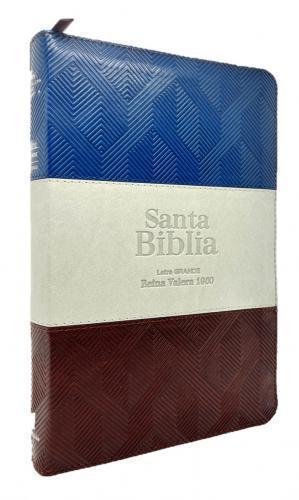 Biblia RVR1960, Colección Tricolor Tamaño Manual, Imitación Piel Color Azul/Gris