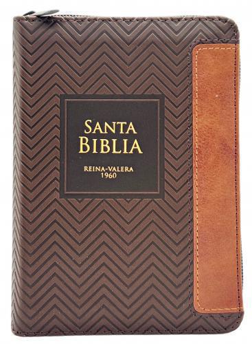 Biblia RVR1960 Imitación Piel, Tamaño Bolsillo con Cierre e Indice, Color Café