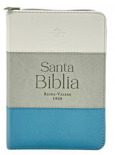 RVR1960 Bible Imitation Leather, Pocket Size with Zipper and Thumb Index, White Gray