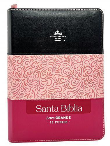 Compact RVR1960 Bible, Faux Leather, Black Pink with Zipper and Index