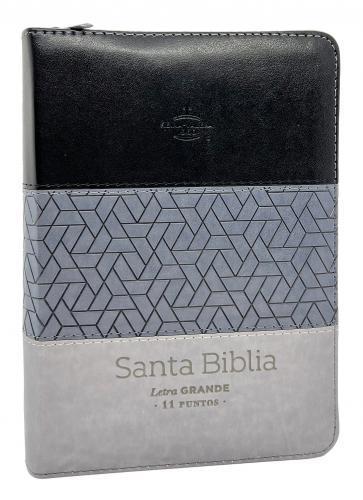Biblia RVR1960 Tamaño Compacta, Imitación Piel, Tricolor Negro Gris, Cierre