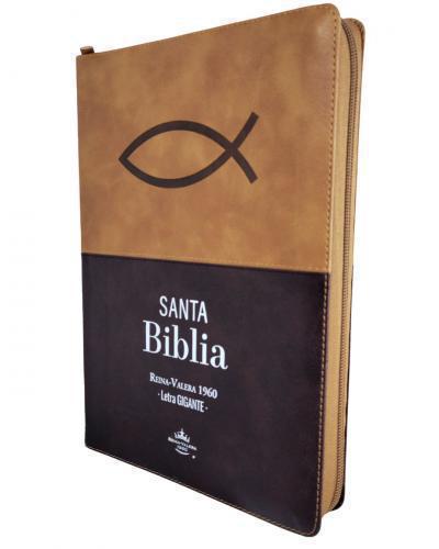 Biblia RVR1960, Imitacion Piel, Tamaño Grande, Con Cierre e Indice, Tricolor Caf