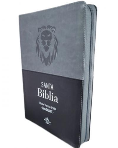 Biblia RVR1960, Imitacion Piel, Tamaño Grande, Con Cierre e Indice, Negro Gris