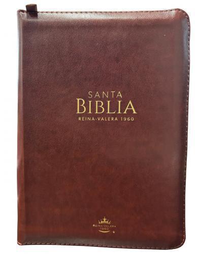 Biblia RVR1960, Imitación Piel, Tamaño Portatil, Color Cafe Oscuro, Con Cierre