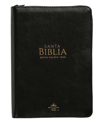 Biblia RVR1960, Imitación Piel, Tamaño Portatil, Color Negro Con Cierre