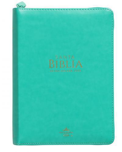 Biblia RVR1960, Imitacion Piel, Tamaño Portatil, Color Turquesa, Con Cierre