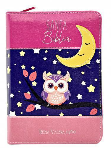 Biblia RVR1960 Imitación Piel, Tamaño Bolsillo con Cierre, Lila Rosa con Luna