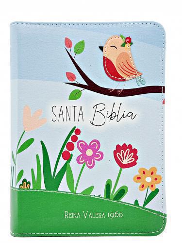 Biblia RVR1960 Imitación Piel, Tamaño Bolsillo con Cierre, Color Azu/Verdel