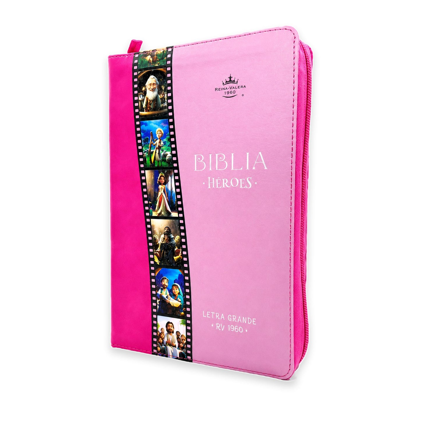 Biblia RVR1960 Heroes, Imitación Piel, Tamaño  Manual con Cierre, Color Rosa