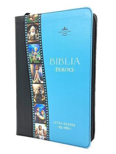 Biblia RVR1960 Heroes, Imitación Piel, Tamaño Manual con Cierre, Color Azul