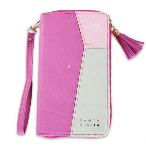 Biblia RVR1960 Tamaño Chequera, Imitación Piel con Cierre e Indice, Color Rosa
