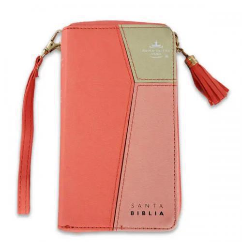 Biblia RVR1960 Tamaño Chequera, Imitación Piel con Cierre e Indice, Color Coral