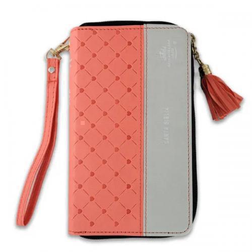 Biblia RVR1960 Tamaño Chequera, Imitación Piel con Cierre, Color Coral/Gris