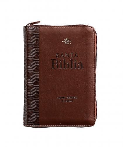 Biblia RVR1960, Imitacion Piel, Tamaño Portatil,Color Cafe Con Cierre e Indices
