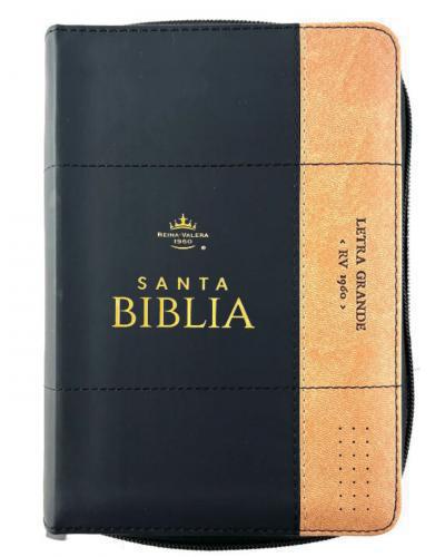 RVR1960 Bible, Imitation Leather, Portable Size with Zipper and Thumb Index, Two-tone Black