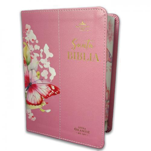 Biblia RVR1960, Imitación Pile, Tamaño Portatil Flores Rosa