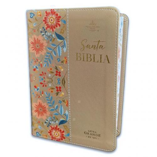 RVR1960 Bible, Imitation Leather, Portable Size Cream Flowers