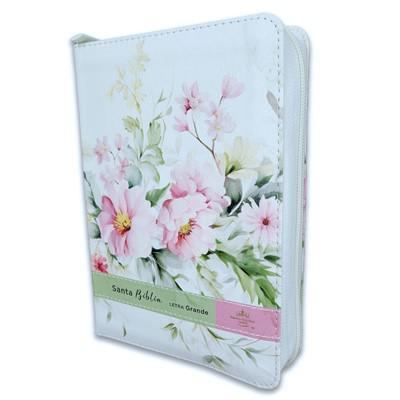 RVR1960 Bible, Imitation Leather, Portable Size with Zipper and Index, Flowers On P