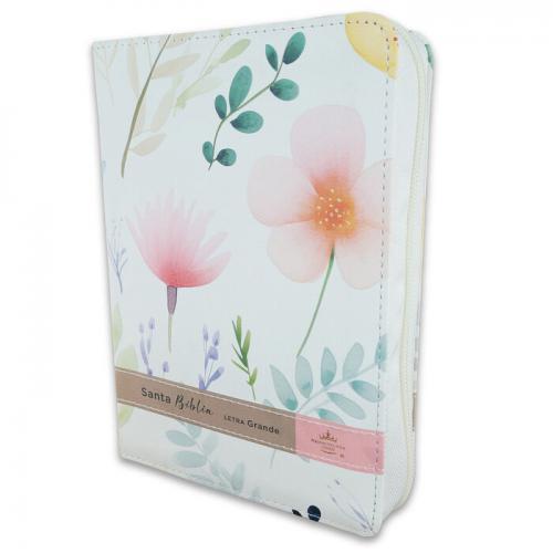 Biblia RVR1960, Imitacion Piel, Tamaño Portatil Con Cierre e Indice, Flores Sobr