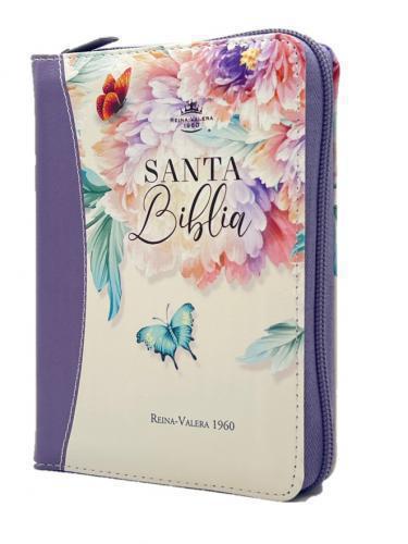 Biblia RVR1960 Imitación Piel, Tamaño Bolsillo Con Indice y Cierre Diseño Jardin