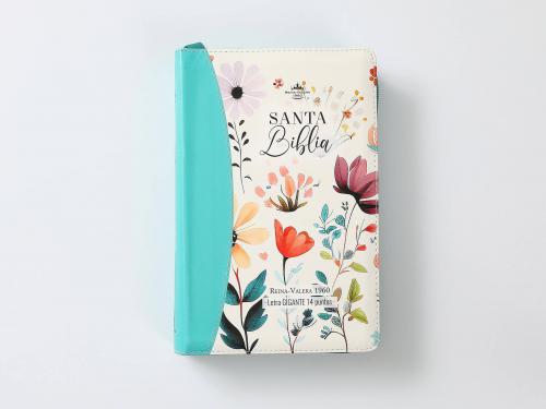 Bible RVR1960 Imitation Leather, Handy Size, Large Print, Aqua with Sky Design