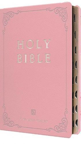 Biblia KJV Tamaño Grande, Imitación Piel Color Rosa con Indice