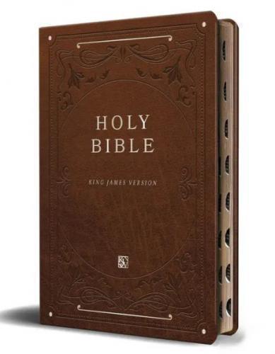 Biblia KJV Tamaño Grande, Imitación Piel Color Marrón con Indice