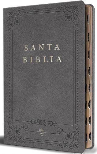 Biblia RVR1960 Imitación Piel, Tamaño Manual, Color Gris Con Indice
