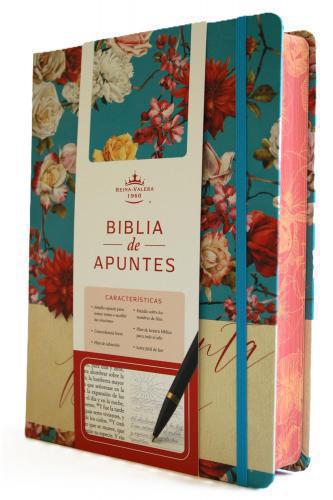 Biblia de Apuntes RVR 1960 Tapa dura, Azul celeste con flores