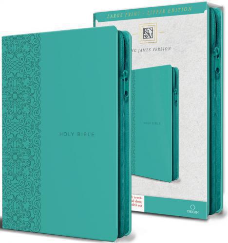 Biblia KJV Imitación Piel, Color Aqua, Tamaño Manual, Con Cierre e Indice