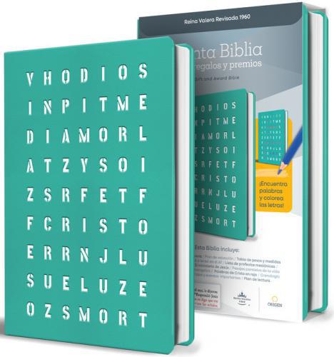 Biblia RVR1960 Para Regalos y Premios, Imitacion Piel, Aqua con Sopa de Letras