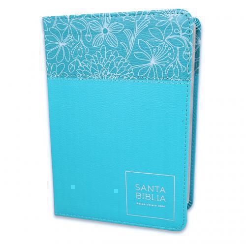 Biblia RVR1960 Tamaño Compacta, Imitación Piel, Diseño Turquesa Flores