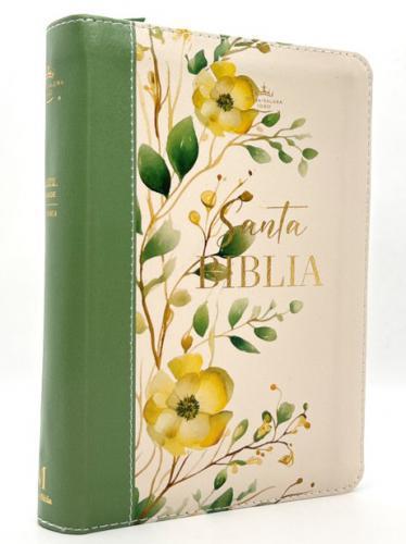 Biblia RVR1960 Tamaño Compacta, Imitación Piel, Diseño Floral Verde Letra Grande