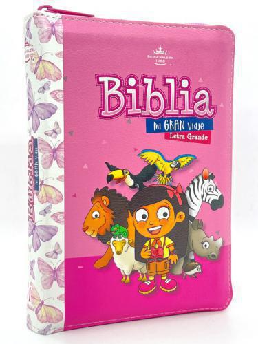 Biblia RVR1960 Mi Gran Viaje Imitación Piel, Color Rosa Con Cierre, Letra Grande