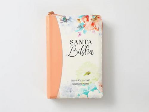 RVR1960 Imitation Leather Bible, Handy Size, Large Print, Coral Design with Zipper