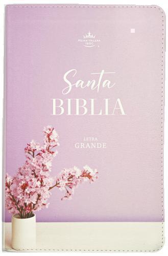 Biblia RVR1960, Imitación Piel, Tamaño Manual con Indice, Diseño Lila con Jarrón