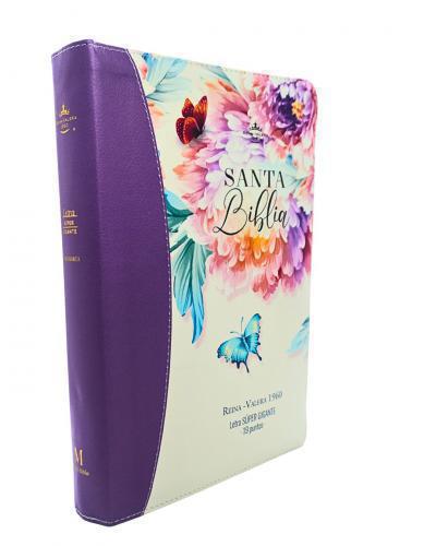Biblia RVR1960 Imitación Piel, Tamaño Super Gigante, Lila Cierre e Indice