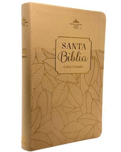 Biblia Reina Valera 1960, Imitación Piel, Tamaño Manual, Diseño Beige con Hojas