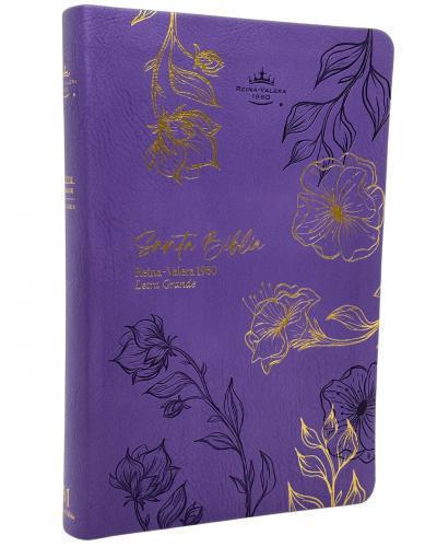 Reina Valera 1960 Bible, Imitation Leather Hand-sized, Purple with Floral Design