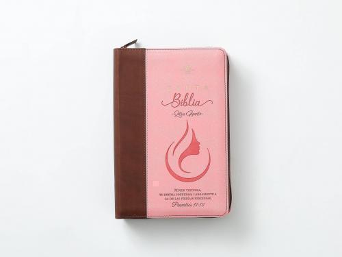 Biblia RVR1960 Imitacion Piel, Tamaño Manual, Color Rosa Con Cierre