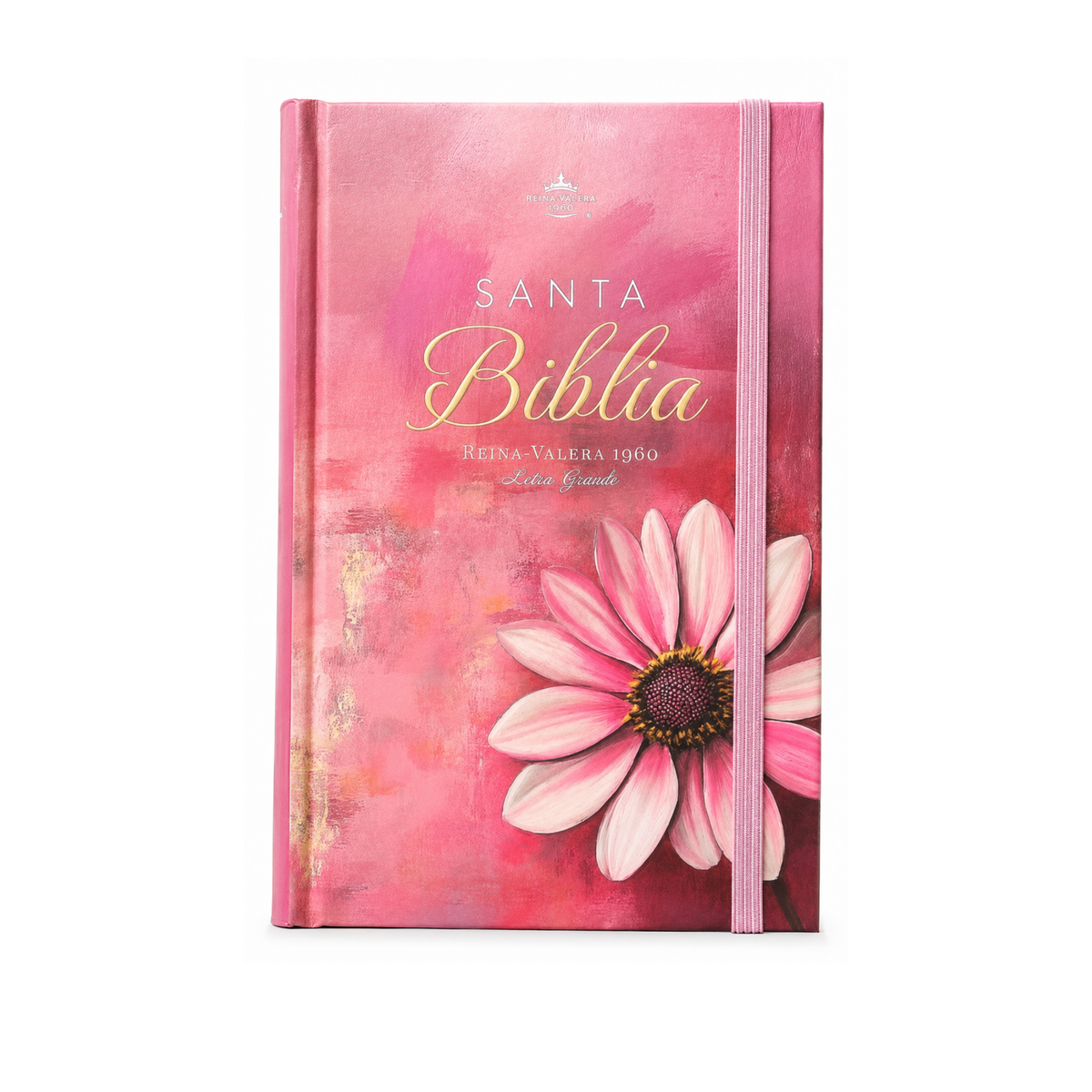 Biblia RVR1960 Pasta Dura, Tamaño Manual Con Elastico, Flor Rosa