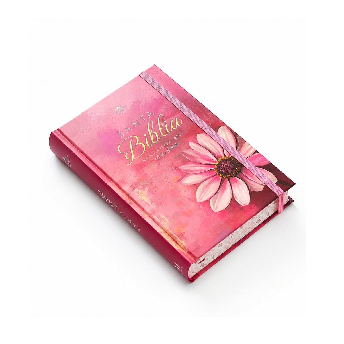 Biblia RVR1960 Pasta Dura, Tamaño Manual Con Elastico, Flor Rosa