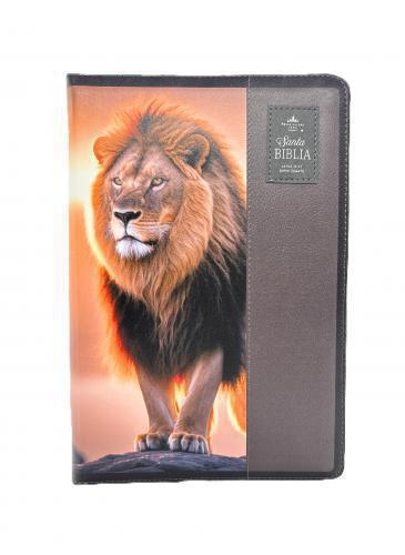 Biblia RVR1960 Imitación Piel, Tamaño Super Gigante, Cierre e Indice, Negro León