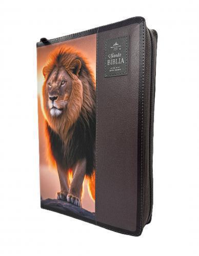 RVR1960 Imitation Leather Bible, Super Giant Print, Zipper and Index, Black Lion