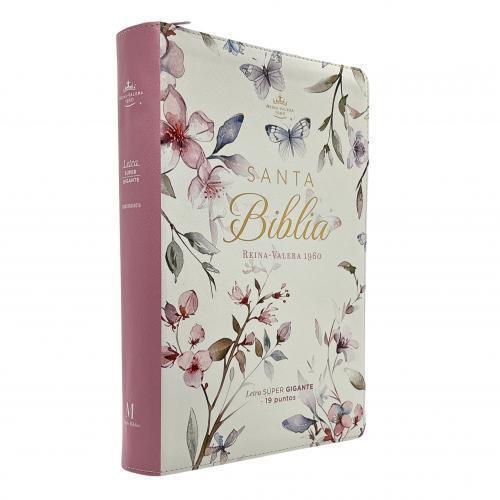 RVR1960 Imitation Leather Bible, Super Giant Print, Zipper and Index, White/Floral