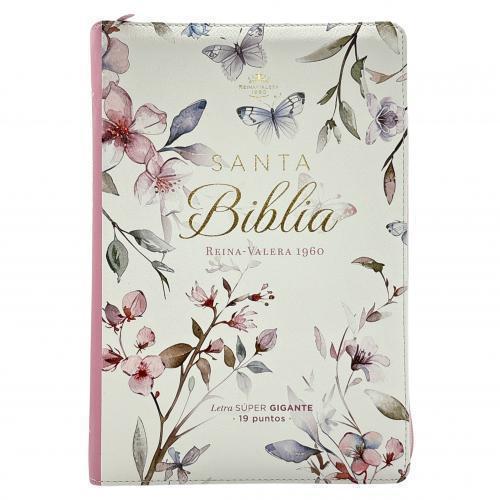 RVR1960 Imitation Leather Bible, Super Giant Print, Zipper and Index, White/Floral